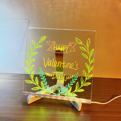 Glowing LED Drawing Board Lamp Transparent Acrylic Message Note Board Erasable Memo USB Night Light Birthday Christmas Gifts